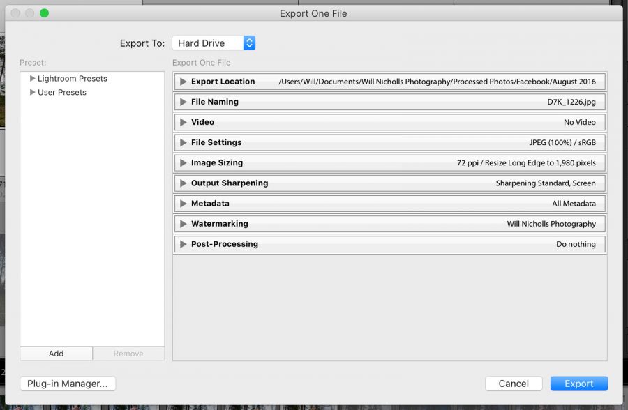 understanding the lightroom export window