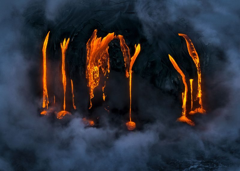 Lava drips down rock