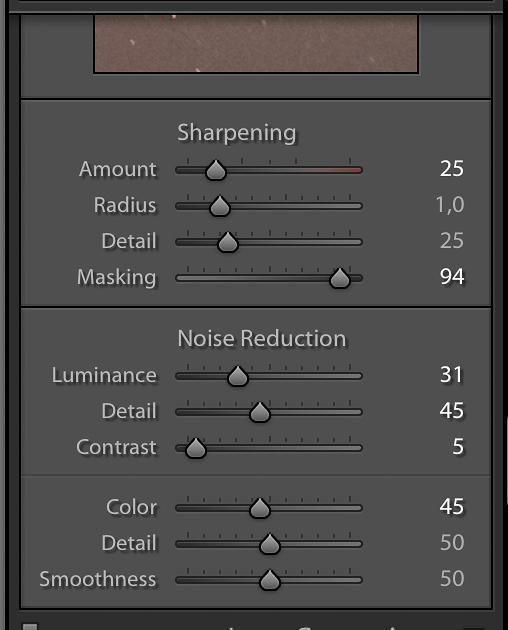 Editing panel in lightroom