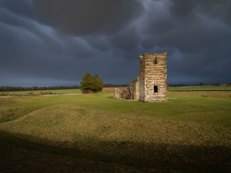 Church and dark clouds photographed with Fuji GFX 100s