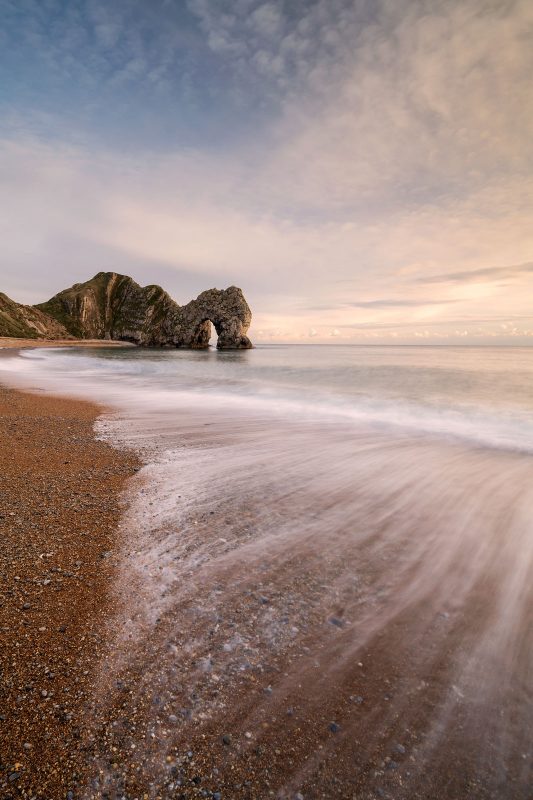 Durdle door photographed with a slow shutterspeed