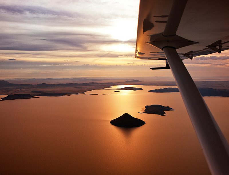 Flying above a lake